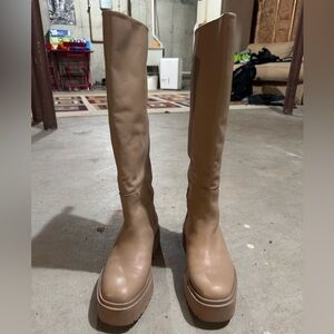 Sam Edelman Women's Larina Waterproof Knee High Platform Boots, Sesame, 7.5